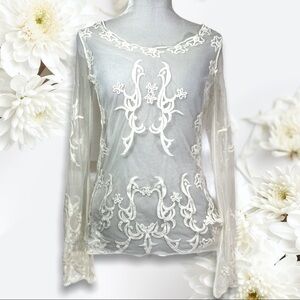 Cecico symmetrical sheer long sleeve top S